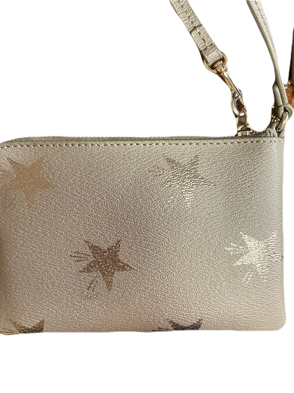 Coach F64645 Star Canyon Gray Leather Corner Zip Wristlet Silver Metallic Stars - Picture 4 of 12